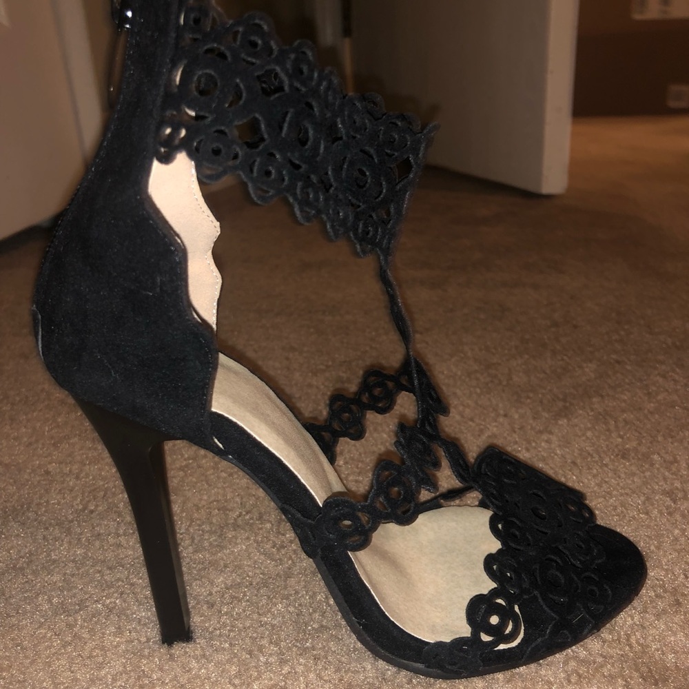 Velvet Hollow Out Open Toe Heels Sandals